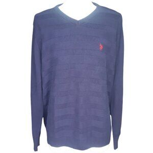 U.S. Polo Association SZ L Royal Blue Men's V-Neck Sweater